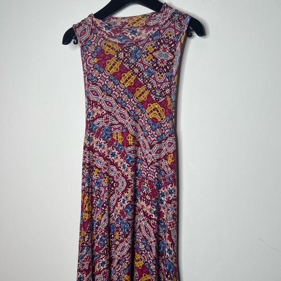 ANTHROPOLOGIE Maeve Red Yellow Geometric Mock Neck Shark Bite Dress Size Small - Picture 3 of 6